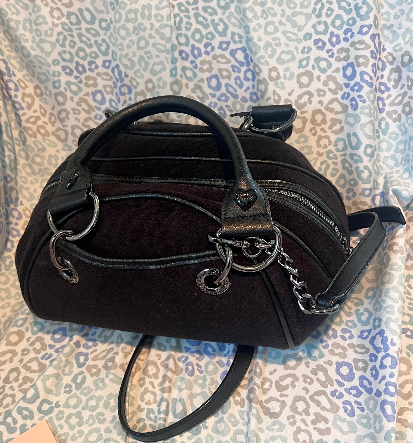 New Black Juicy Couture Purse Juicy Angel Bowler Bag Handbag Terry Cloth Satchel