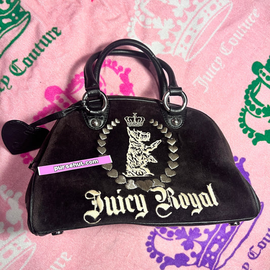 Vintage Black Juicy Couture Purse Bowler Bag Handbag Velour Scottie Dog Juicy Royal Y2K