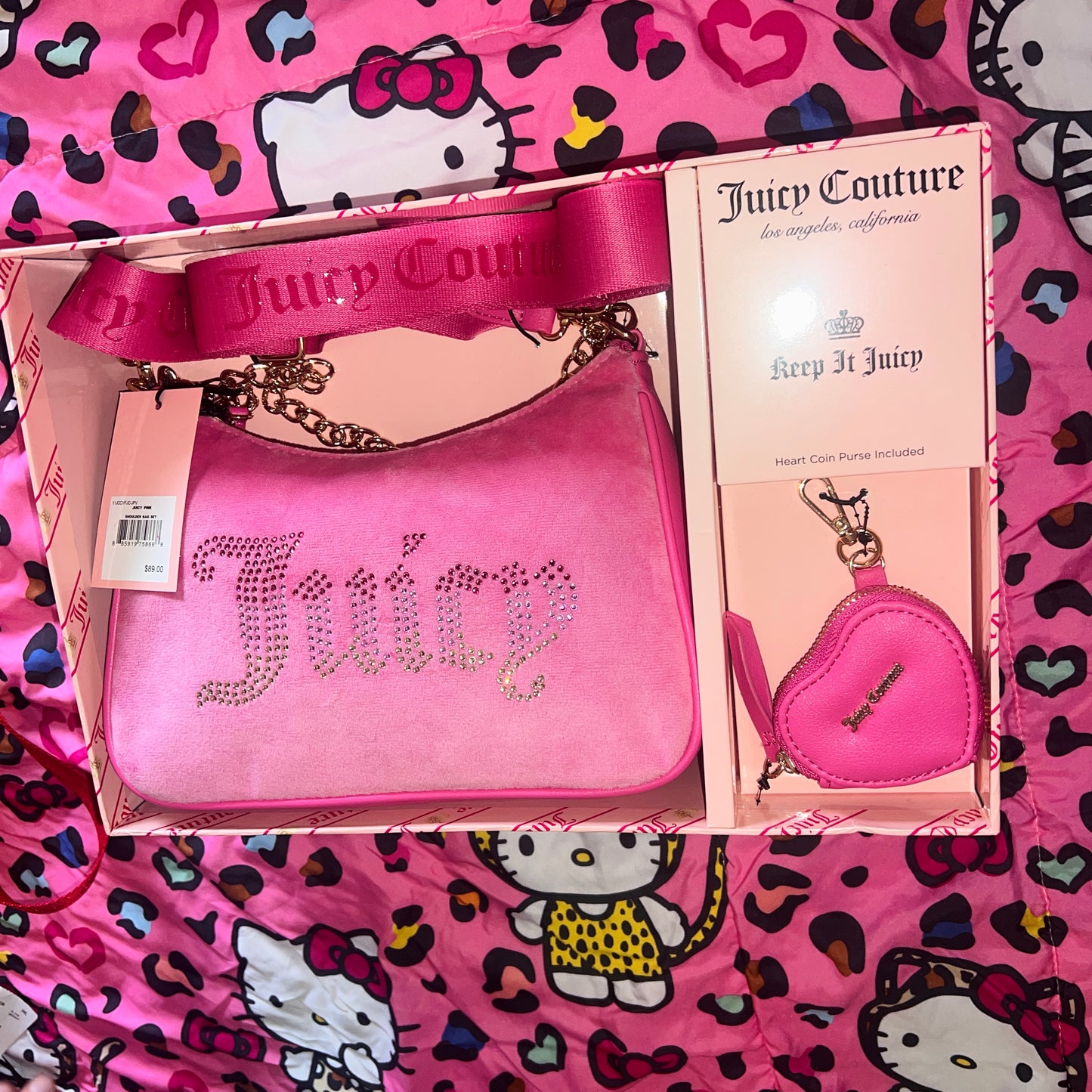 New Pink Juicy Couture Crossbody Bag Purse Shoulder Bag Set Velour MSRP $89