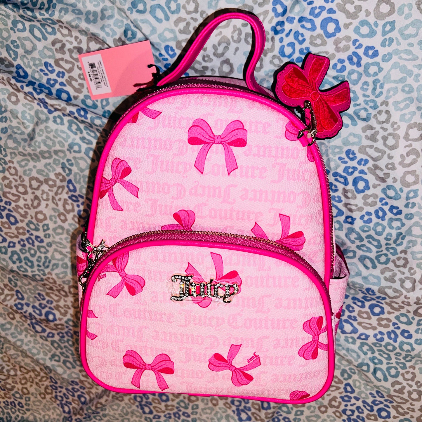 New Pink Juicy Couture Backpack Set w/ Wallet + Coin Purse Pouch NWT Ribbon Bow