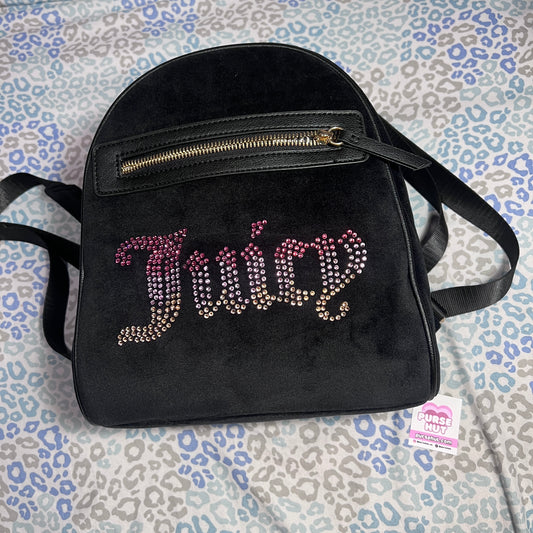 New Black Juicy Couture Backpack Purse Bag Velour