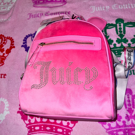 New Pink Juicy Couture Backpack + Bag Charm NWT Purse Bag Velvet MSRP $99