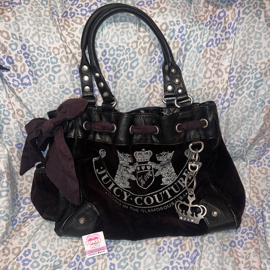 Vintage Black Juicy Couture Purse Tote Bag Velour Daydreamer Y2K Scottie Dog