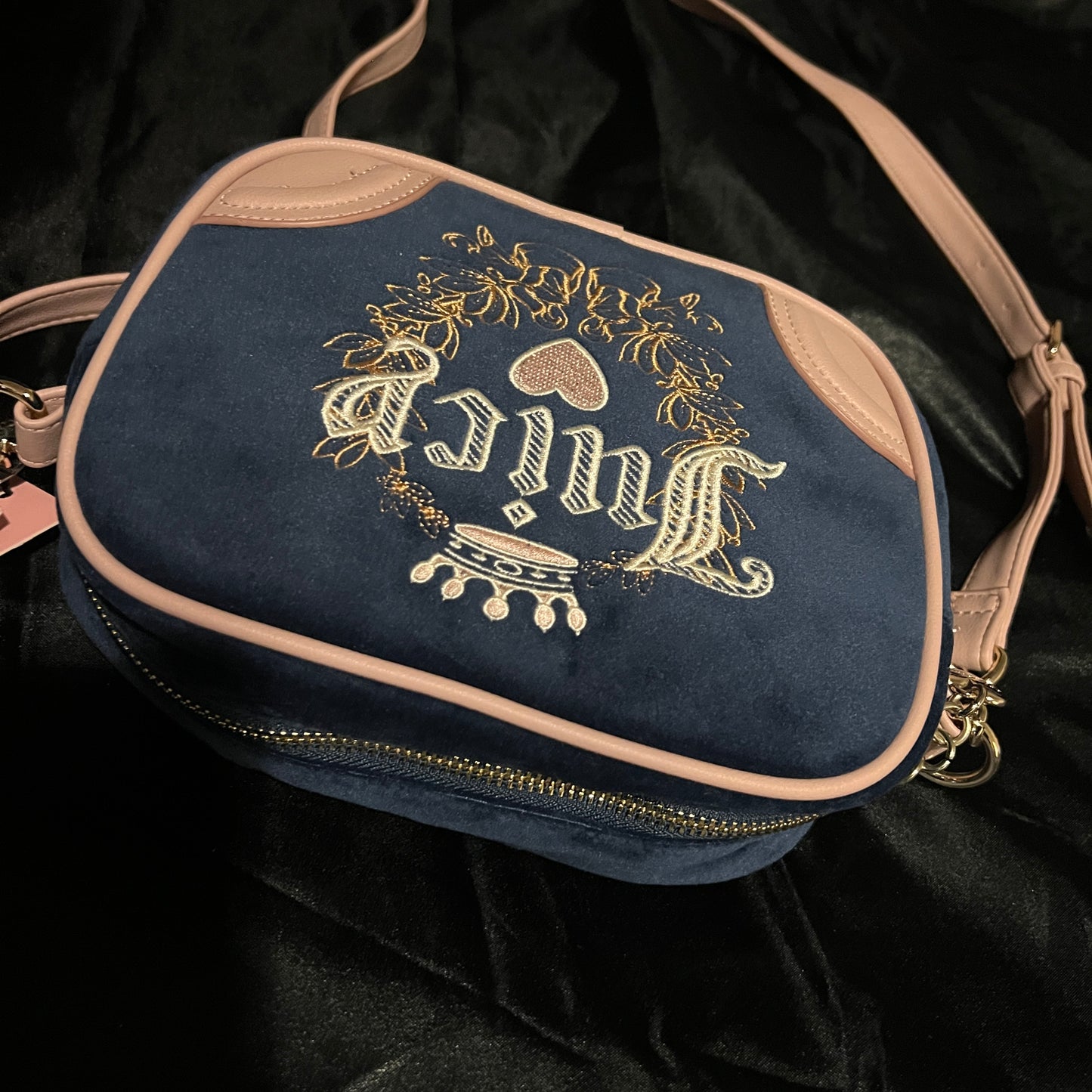 New Pink Blue Juicy Couture Purse Crossbody Bag Velvet MSRP $79 Vintage Style