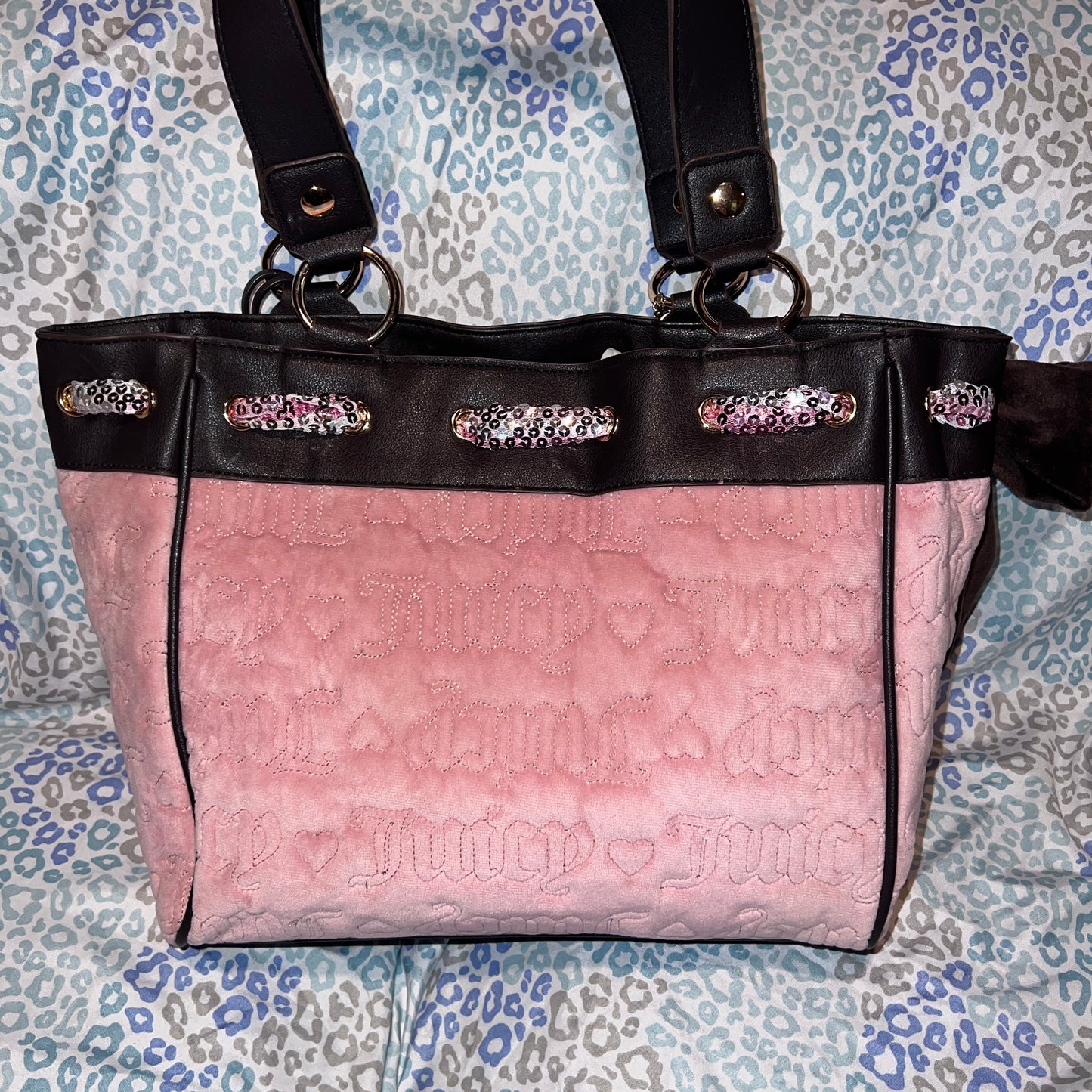 New Custom Brown Pink Juicy Couture Daydreamer Bag Purse Vintage Tote Quilted