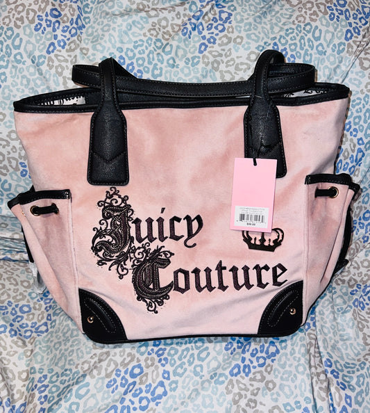 New Brown Pink Juicy Couture Purse Handbag Tote Bag Velour Renaissance