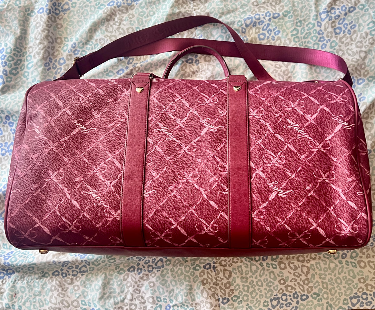 New Maroon Juicy Couture Duffle Bag Travel Purse Bow Weekender + Bag Charm