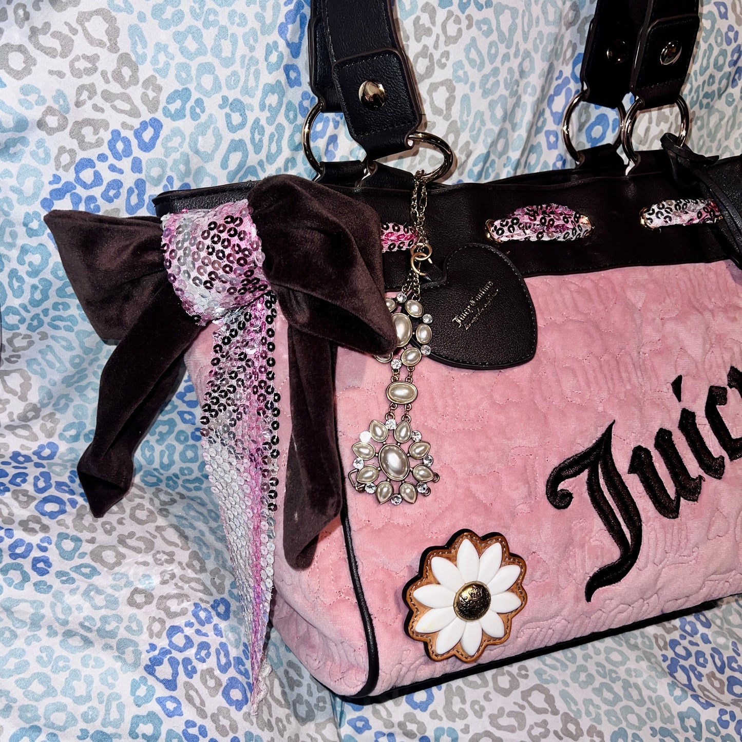 New Custom Brown Pink Juicy Couture Daydreamer Bag Purse Vintage Tote Quilted