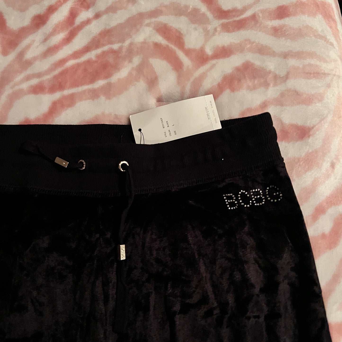 New Large Black BCBG 2-Piece Tracksuit Jacket + Track Capri Pants Set MSRP $160