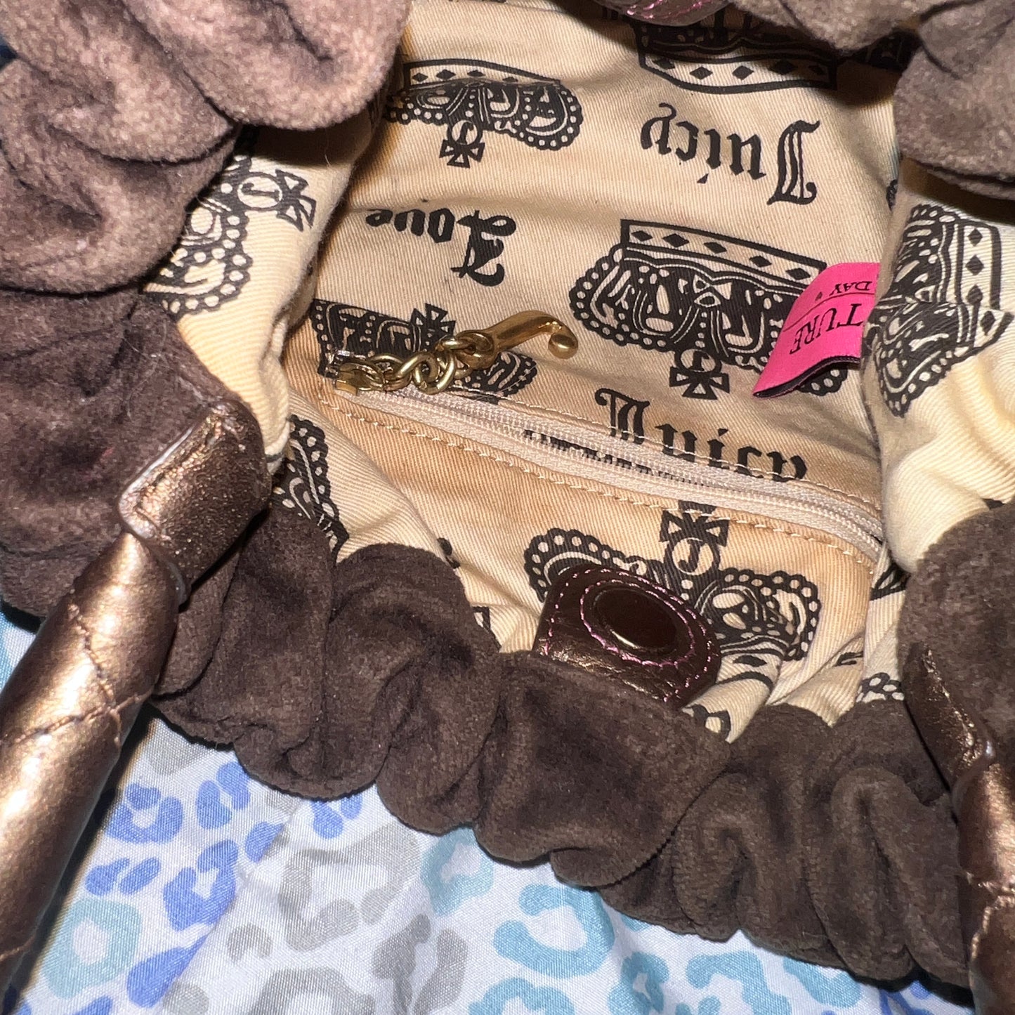 Vintage Brown Juicy Couture Purse Satchel Bag Handbag Velour Quilted Y2K