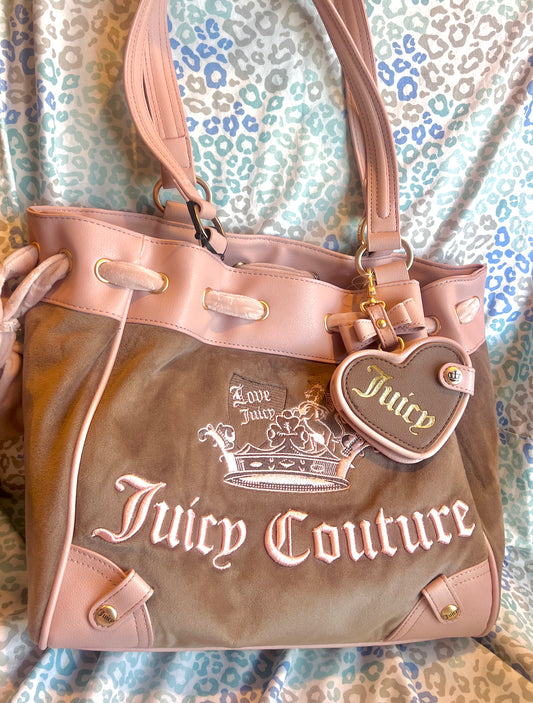 New Pink Tan Juicy Couture Purse Daydreamer Tote Bag Vintage Style Crown