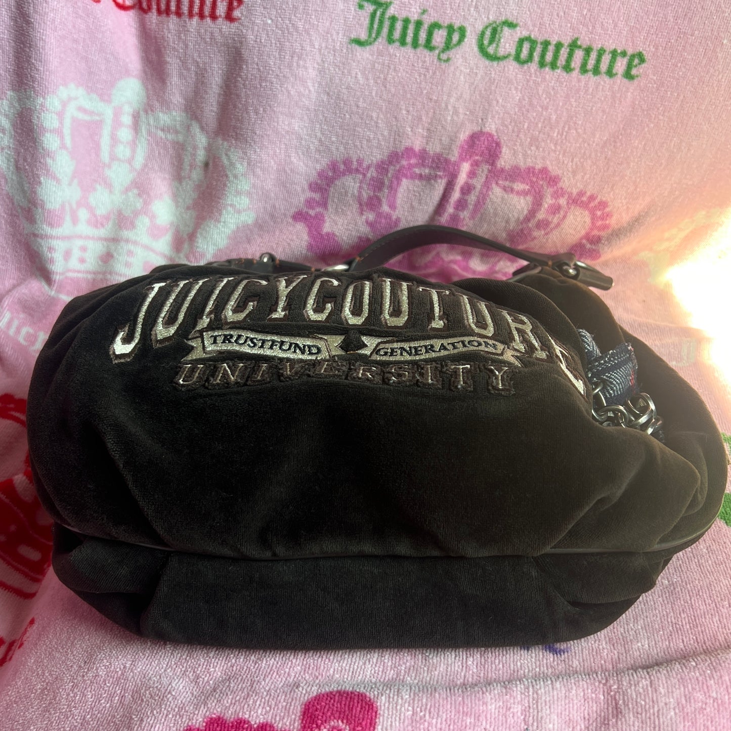 Vintage Black Juicy Couture Purse Bag Handbag Velour Y2K Trust Fund University