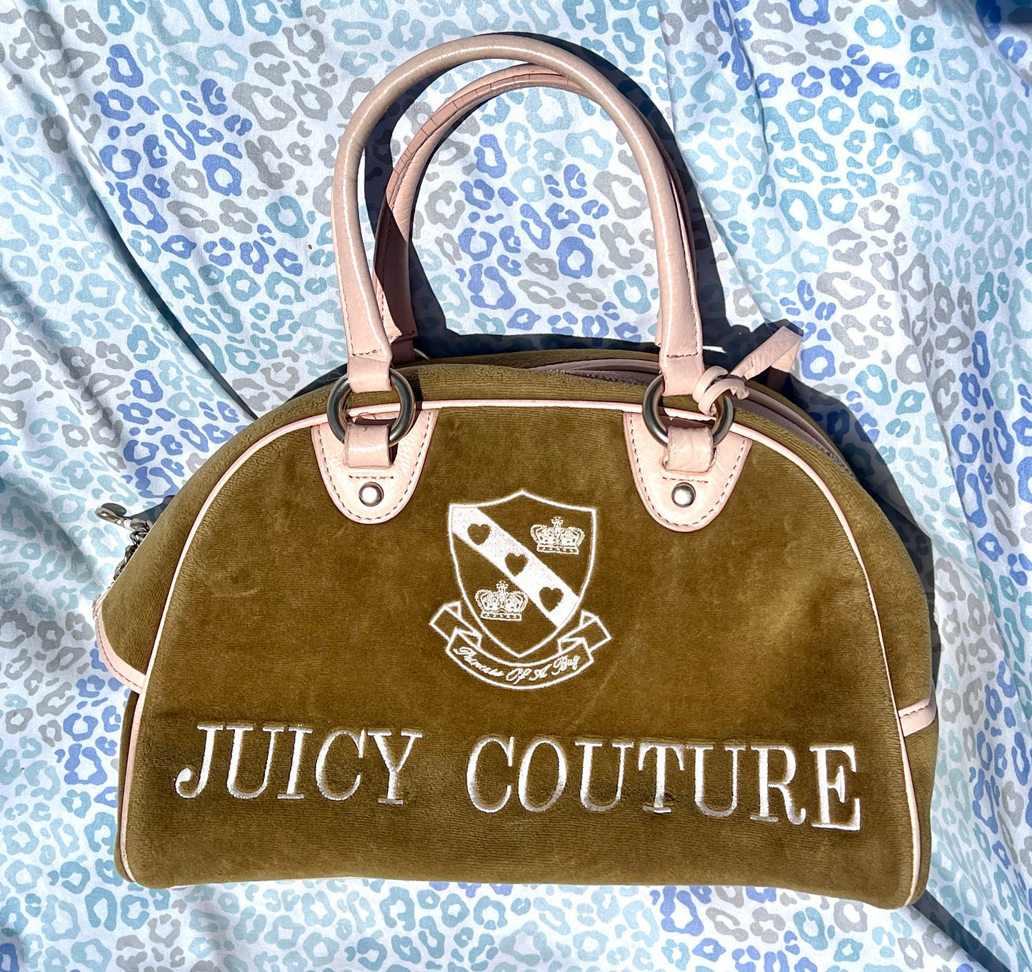 Vintage Olive Green Juicy Couture Purse Velvet Bowler Bag Satchel Handbag Y2K