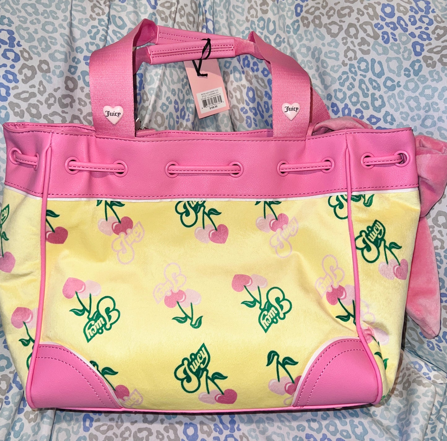 New Pink Yellow Juicy Couture Purse + Charms Cherry Daydreamer Tote Bag Handbag