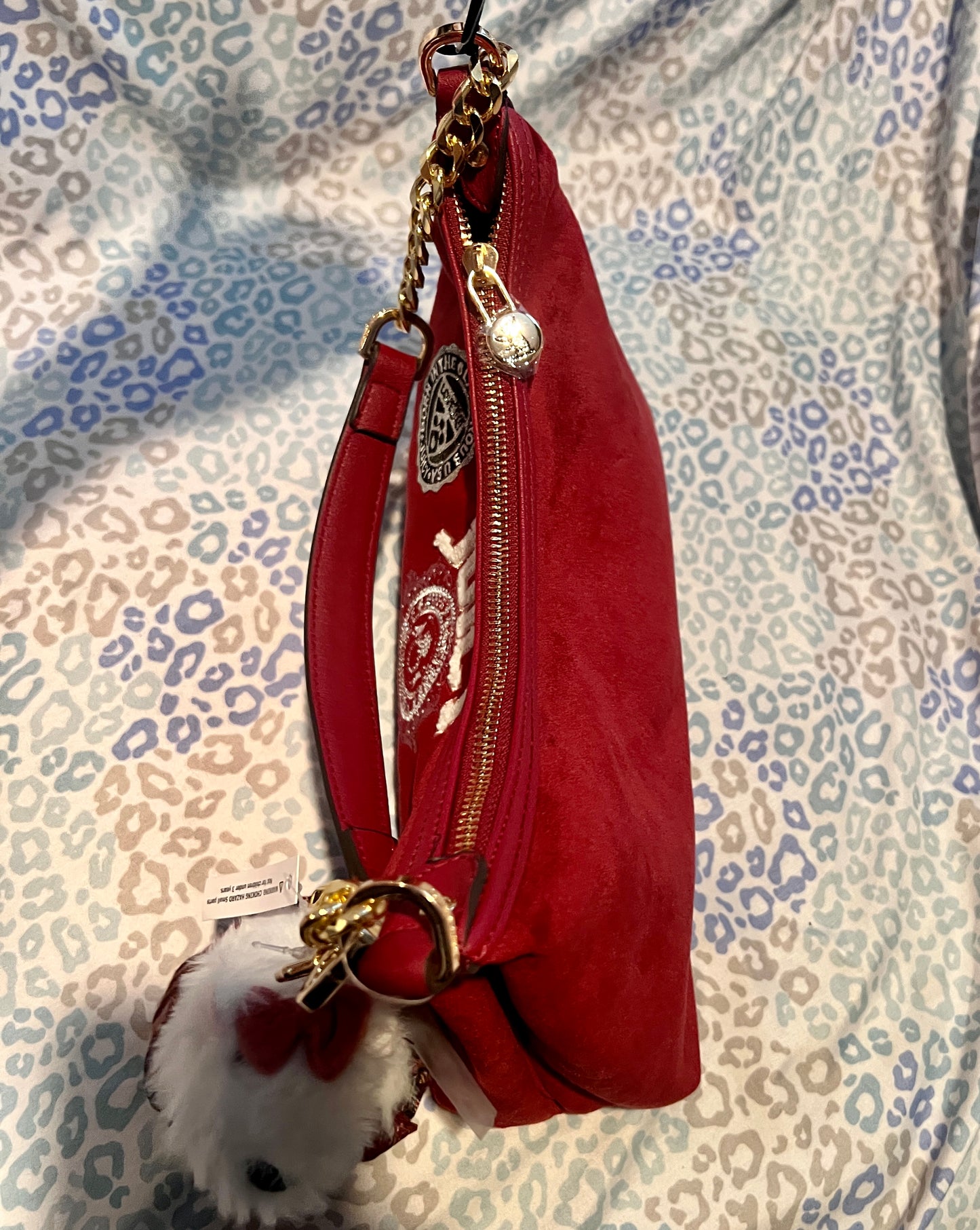 New Red Juicy Couture Purse Shoulder Bag Satchel Patch Scottie Dog Charm Handbag