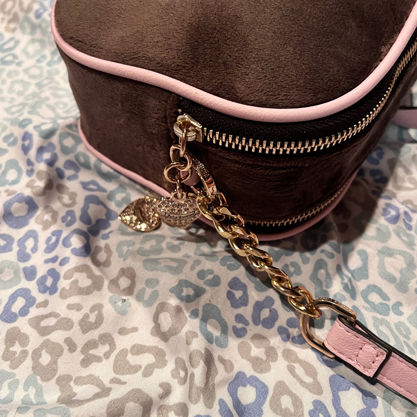 New Pink Brown Juicy Couture Purse Crossbody Bag Scottie Dog Velour Y2K Mcbling