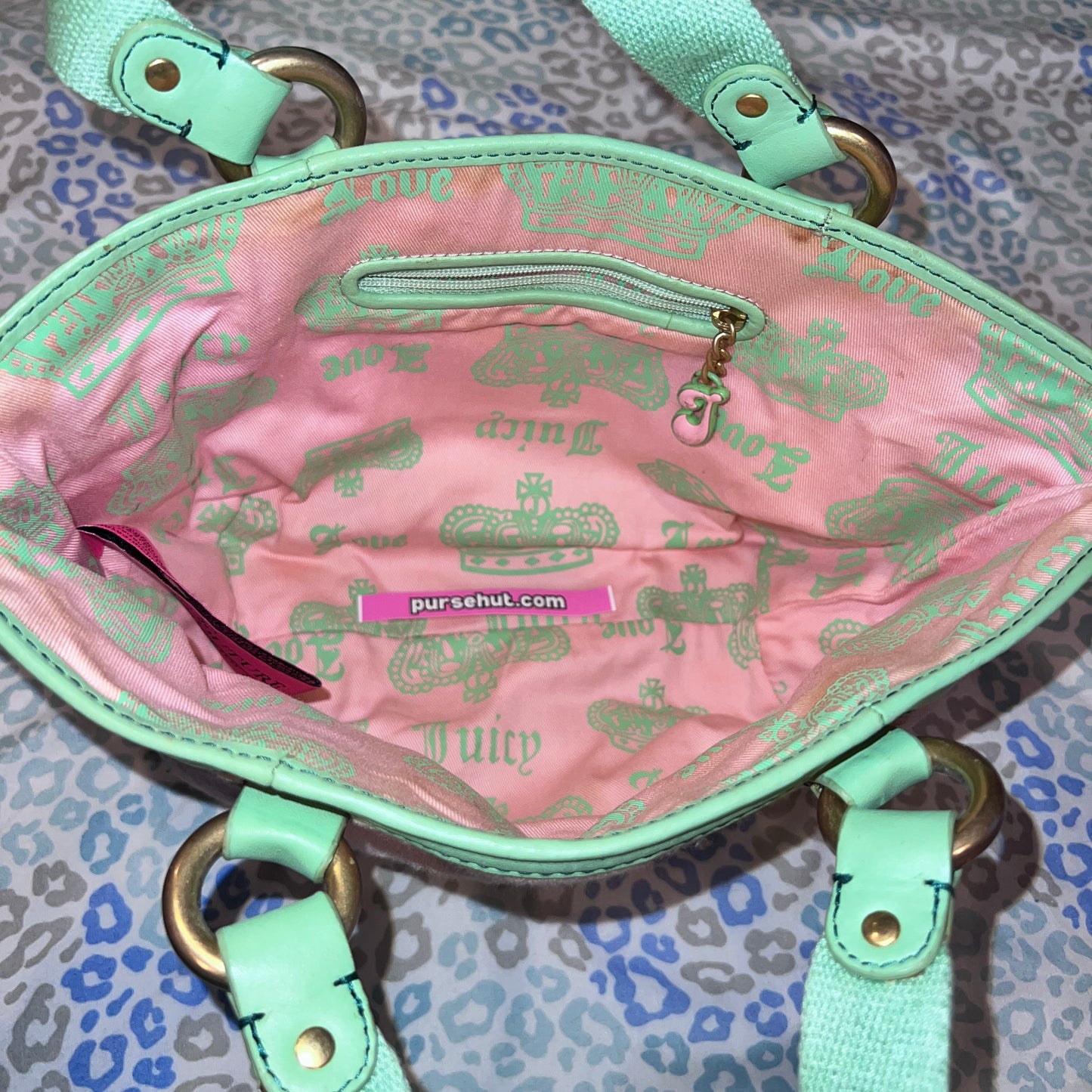 Vintage Rare Green Pink Juicy Couture Purse Handbag Bag Terry - Juicy Girls Rule