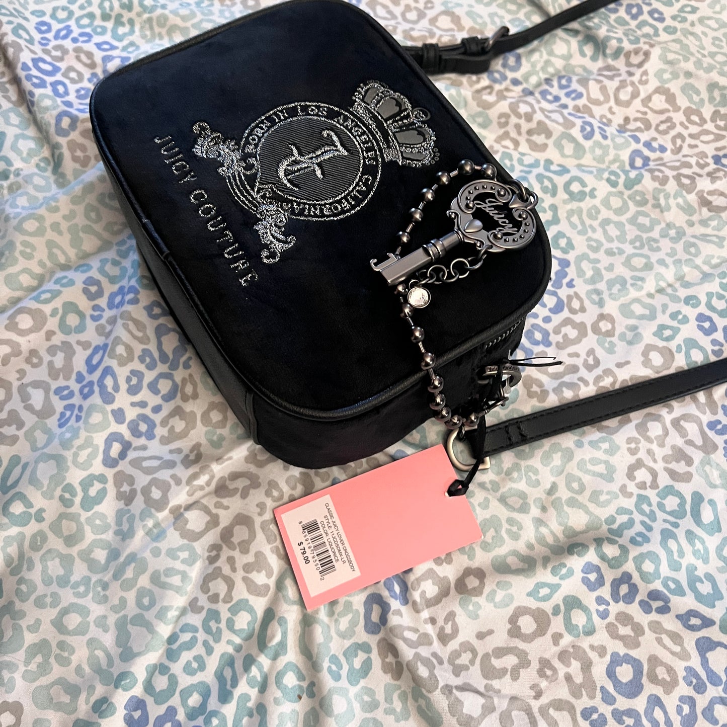 New Black Juicy Couture Purse Crossbody Bag Handbag Y2K Style Velour Liquorice