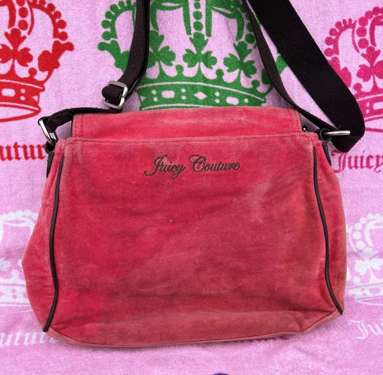 Vintage Rare Pink Juicy Couture Messenger Bag Purse Velour Juicy Girls Club Y2K
