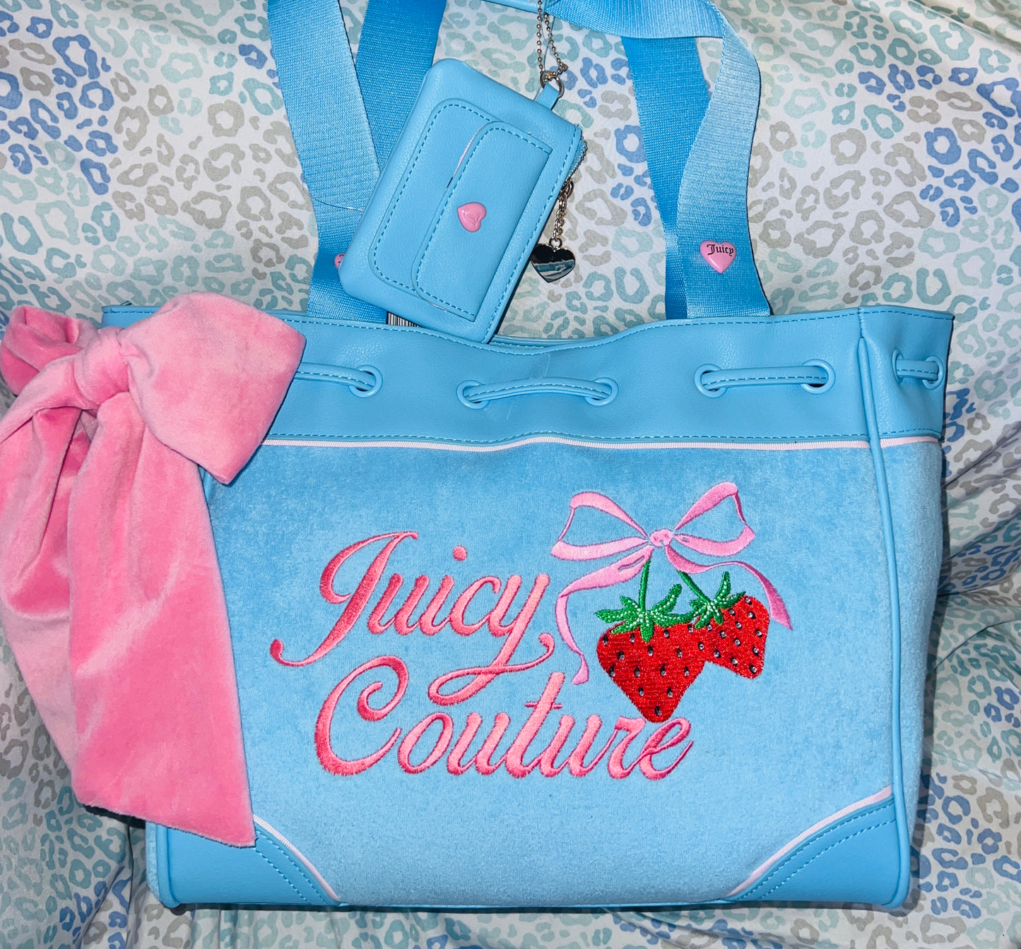 New Blue Juicy Couture Purse Handbag Daydreamer Tote Bag Strawberry Terry Cloth