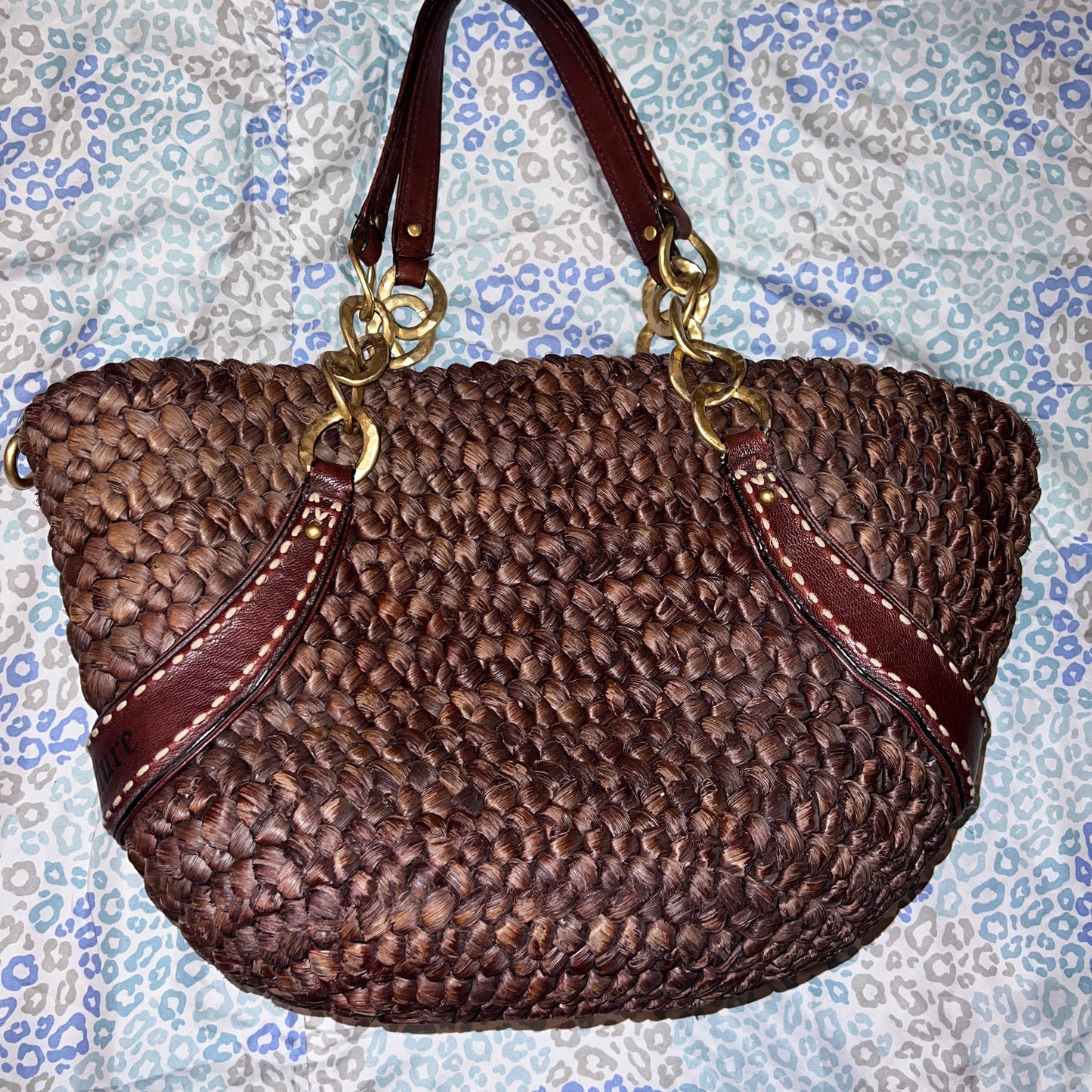 Vintage Brown Juicy Couture Tote Bag Purse Y2K Handbag XL Size Woven Wicker