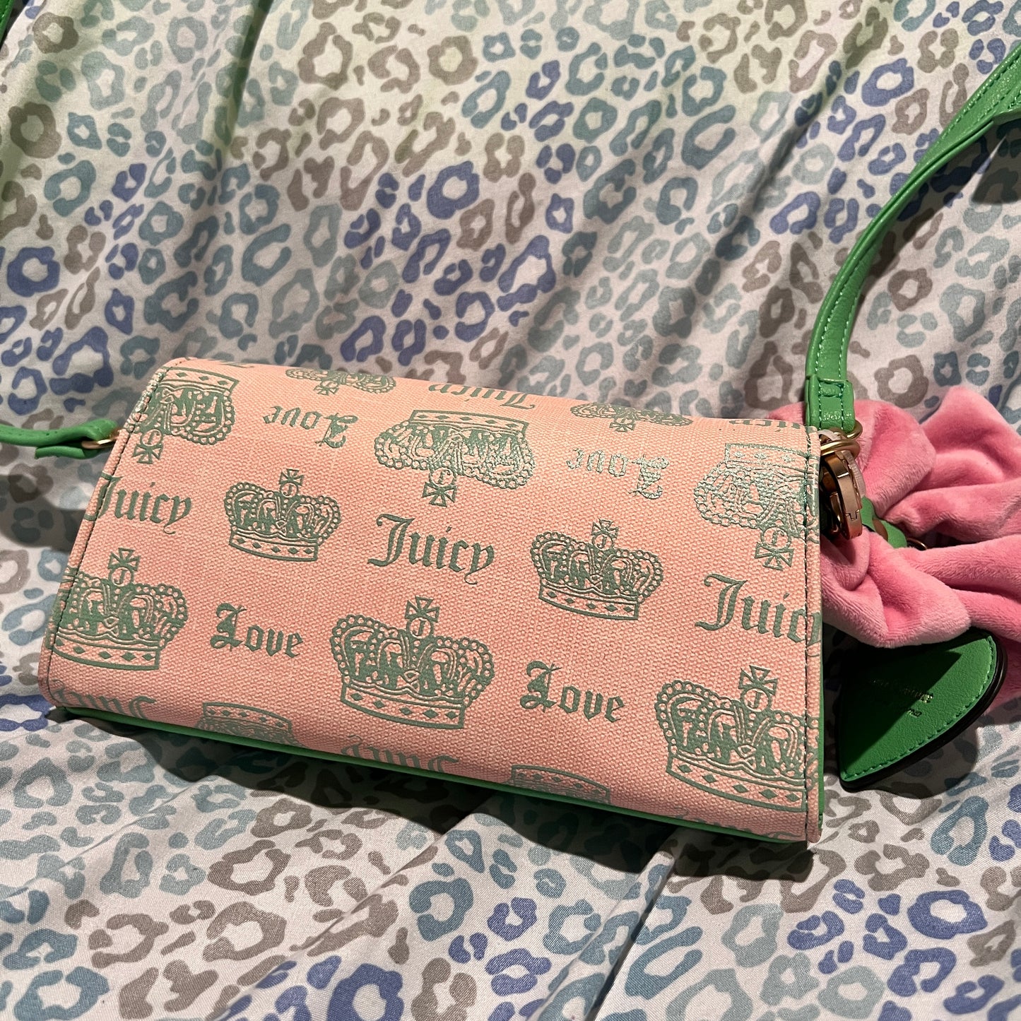 New Green Pink Juicy Couture Purse Crossbody Bag Retro Juicy Fan Club