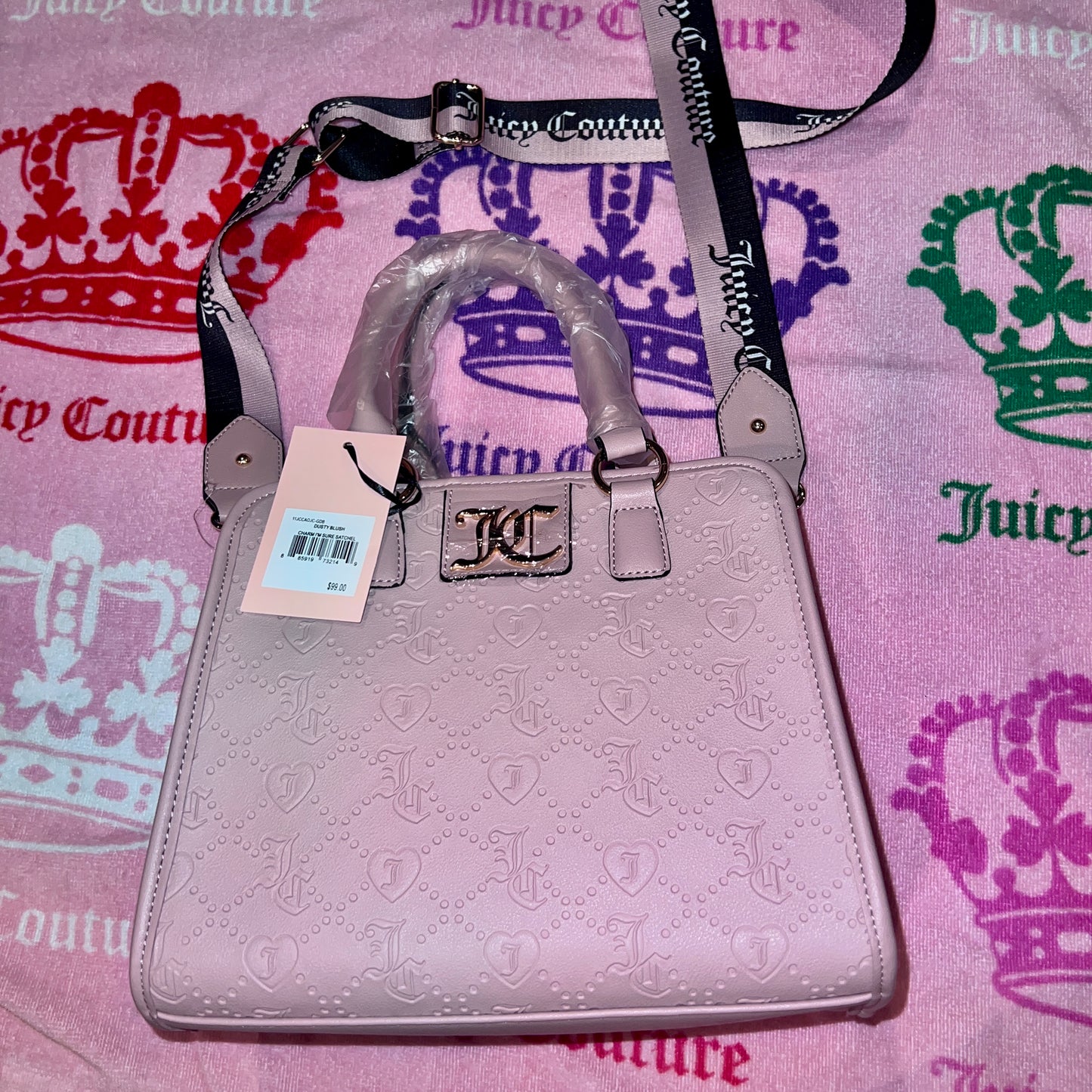 New Pink Juicy Couture Crossbody Purse Bag Dusty Blush Charm I'm Sure Satchel