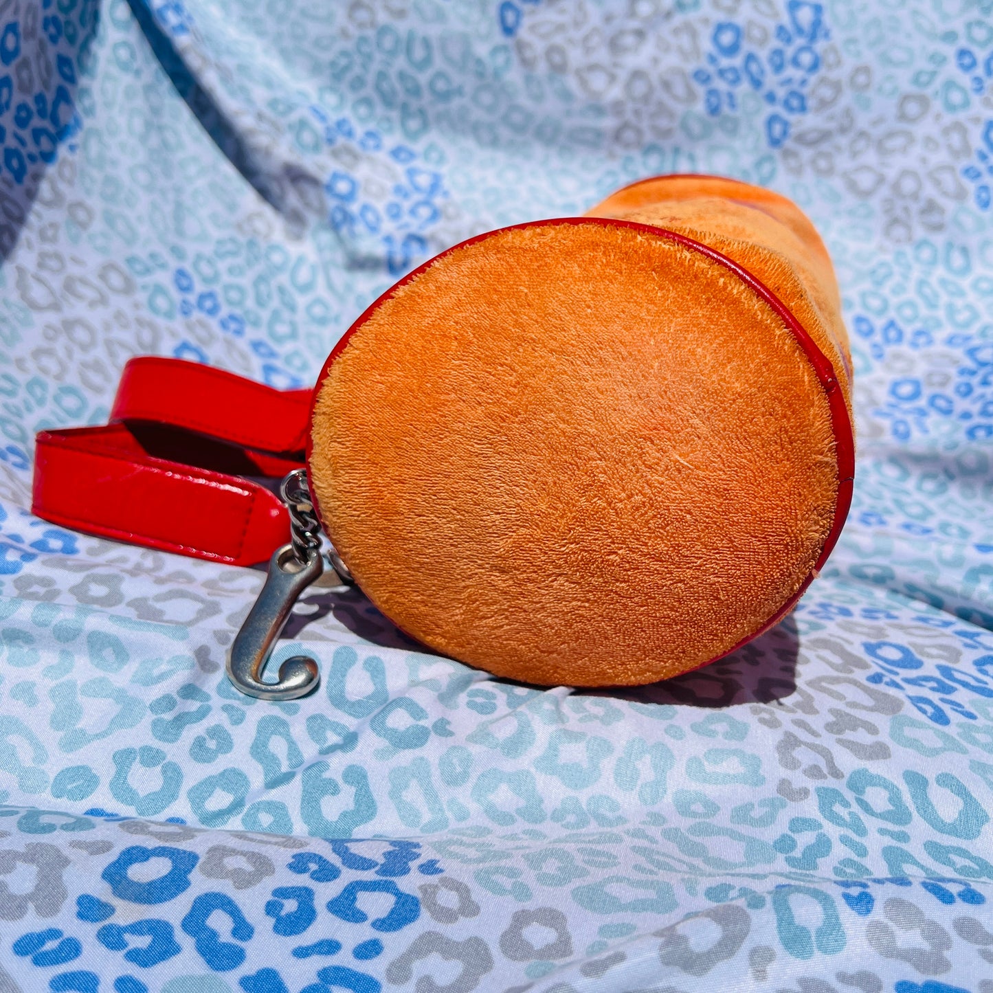 Vintage Red Orange Juicy Couture Barrel Bag Purse Handbag Terry Cloth Scottie