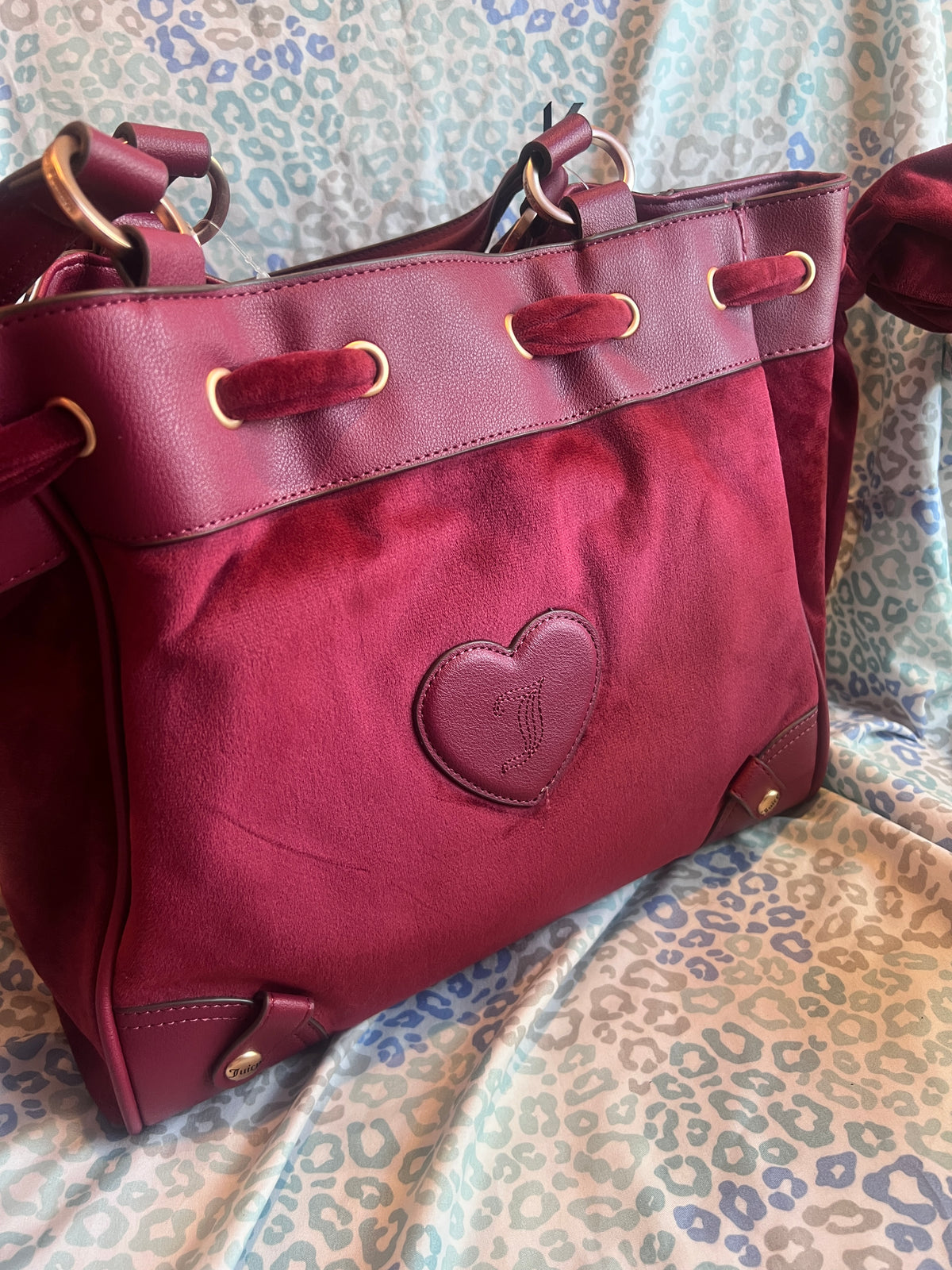 New Red Maroon Juicy Couture Purse Daydreamer Tote Bag Vintage Style Crown