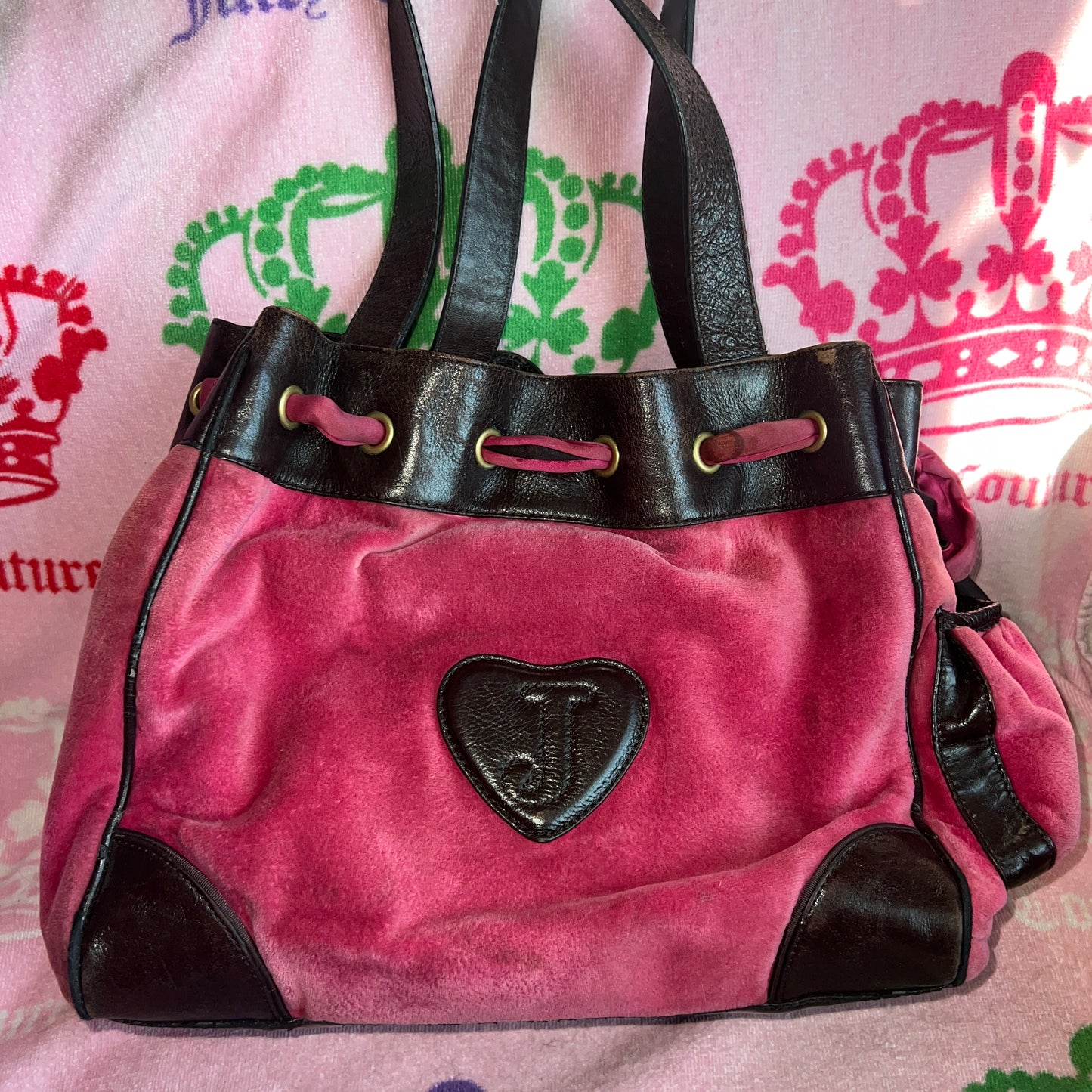 Vintage Brown Pink Juicy Couture Purse Handbag Tote Daydreamer Velour Y2K