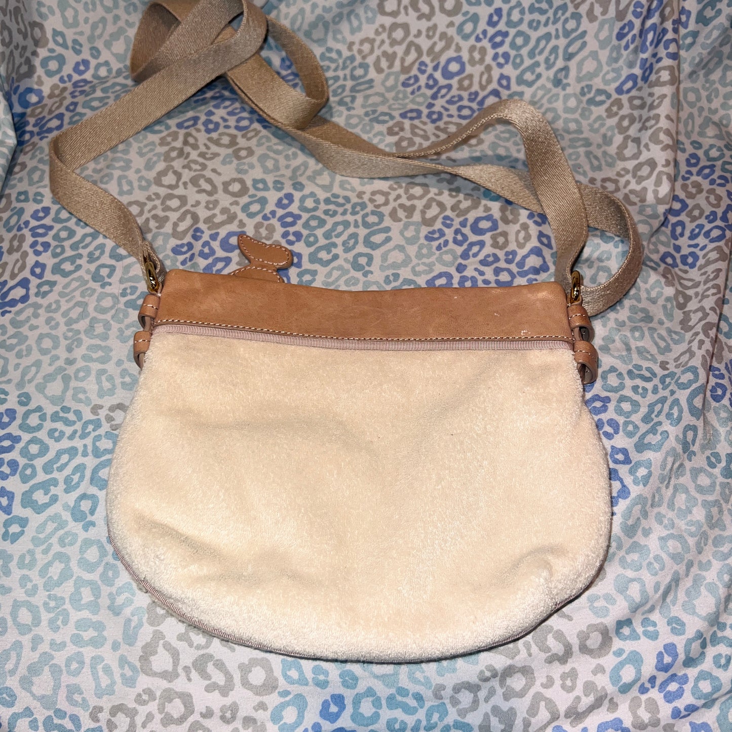 Vintage Beige Juicy Couture Purse Crossbody Bag Terry Cloth Floral Y2K