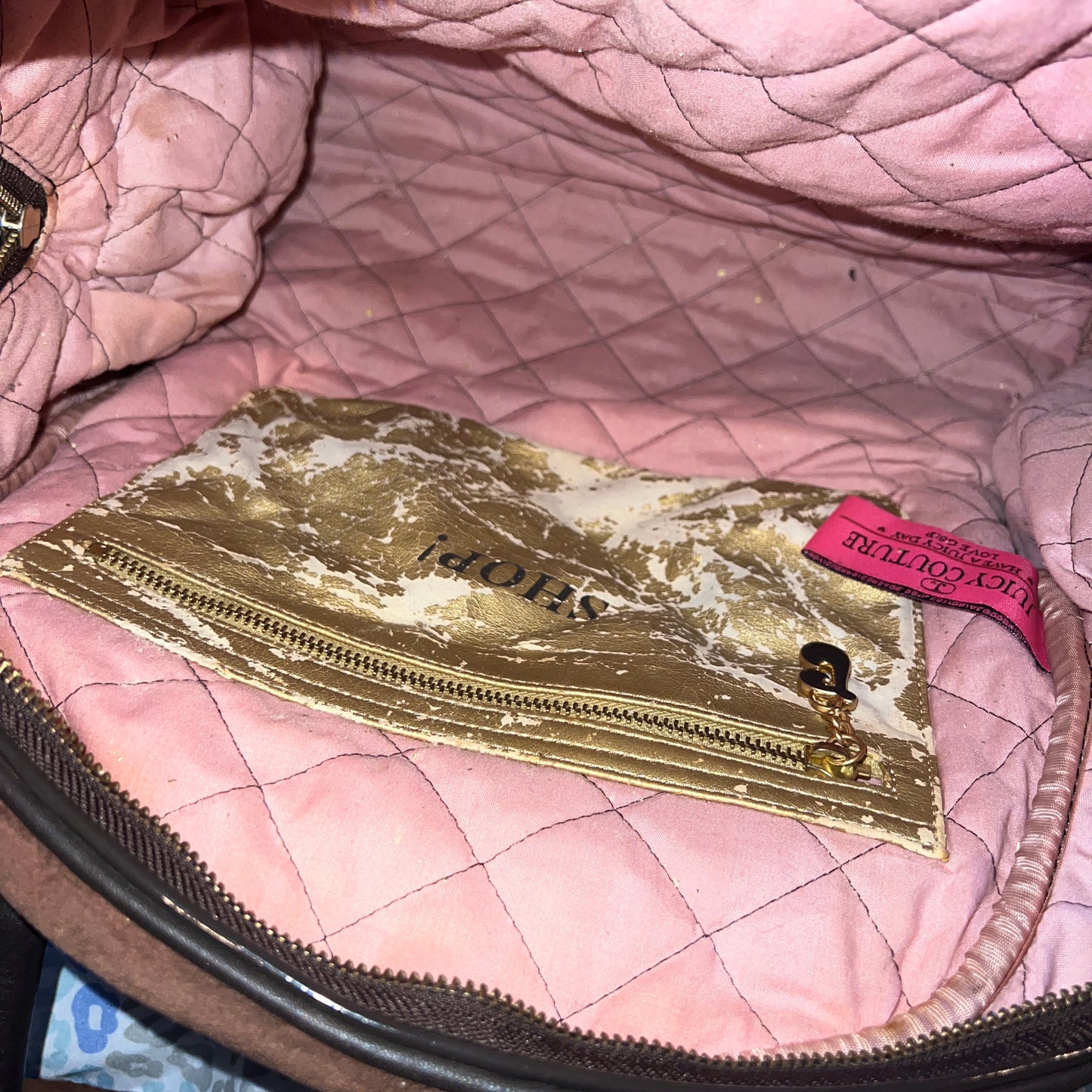 Vintage Dark Brown Juicy Couture Bowler Bag Travel Purse XL Size Velour Duffel