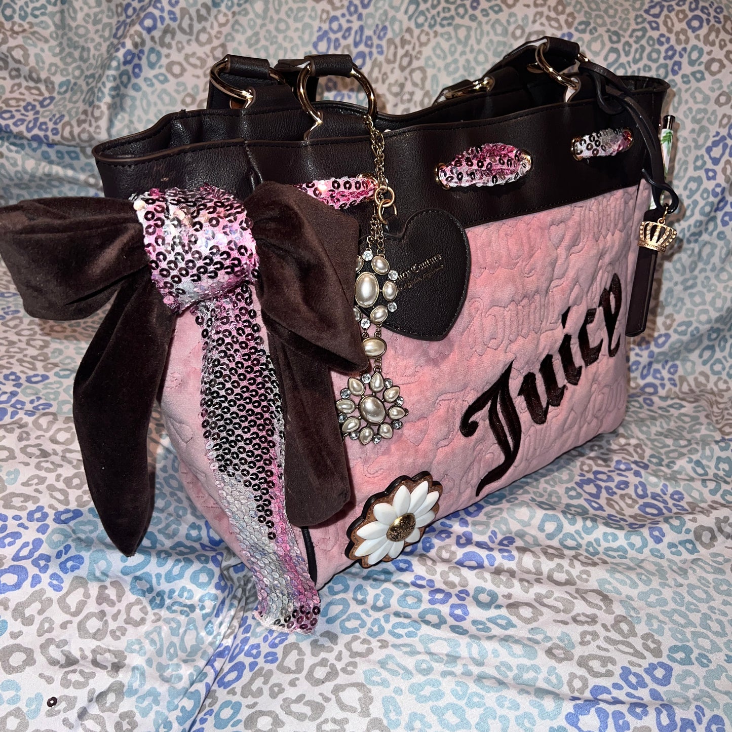 New Custom Brown Pink Juicy Couture Daydreamer Bag Purse Vintage Tote Quilted