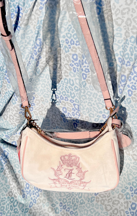 New Pink Cream Juicy Couture Purse Crossbody Bag Velvet Vintage Style