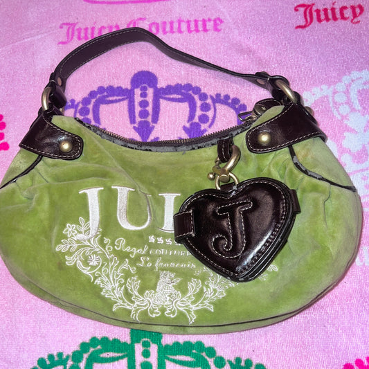 Vintage Green Juicy Couture Purse Satchel Bag Handbag Velour Y2K Mcbling