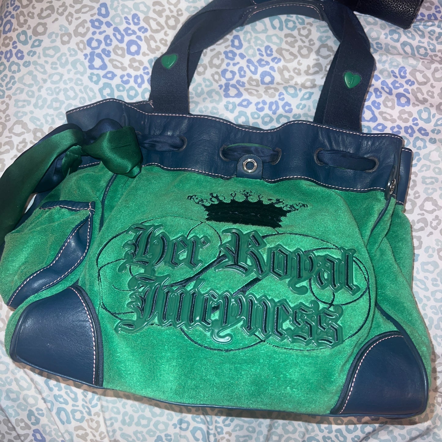 Vintage Blue Green Juicy Couture Tote Bag Purse Daydreamer - Her Royal Juicyness