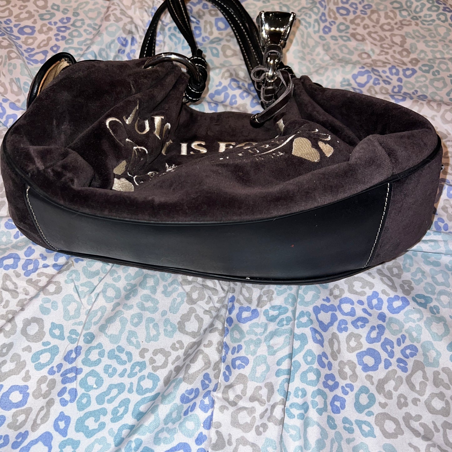 Vintage Black Juicy Couture Purse Handbag Tote Bag Velour Y2K JUICY IS FOR LIFE