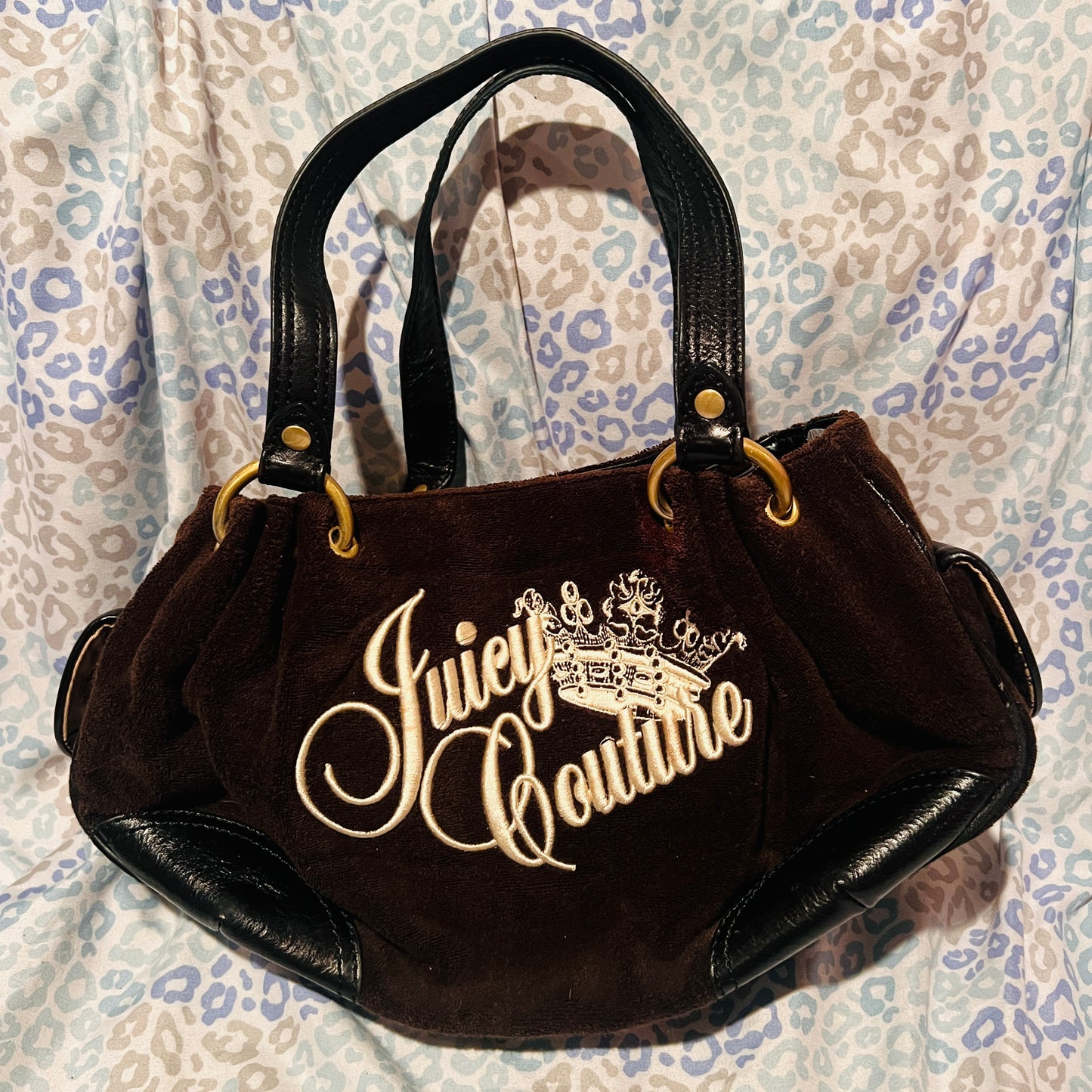 Vintage Black Juicy Couture Purse Shoulder Bag Handbag Y2K Mcbling Terry Cloth