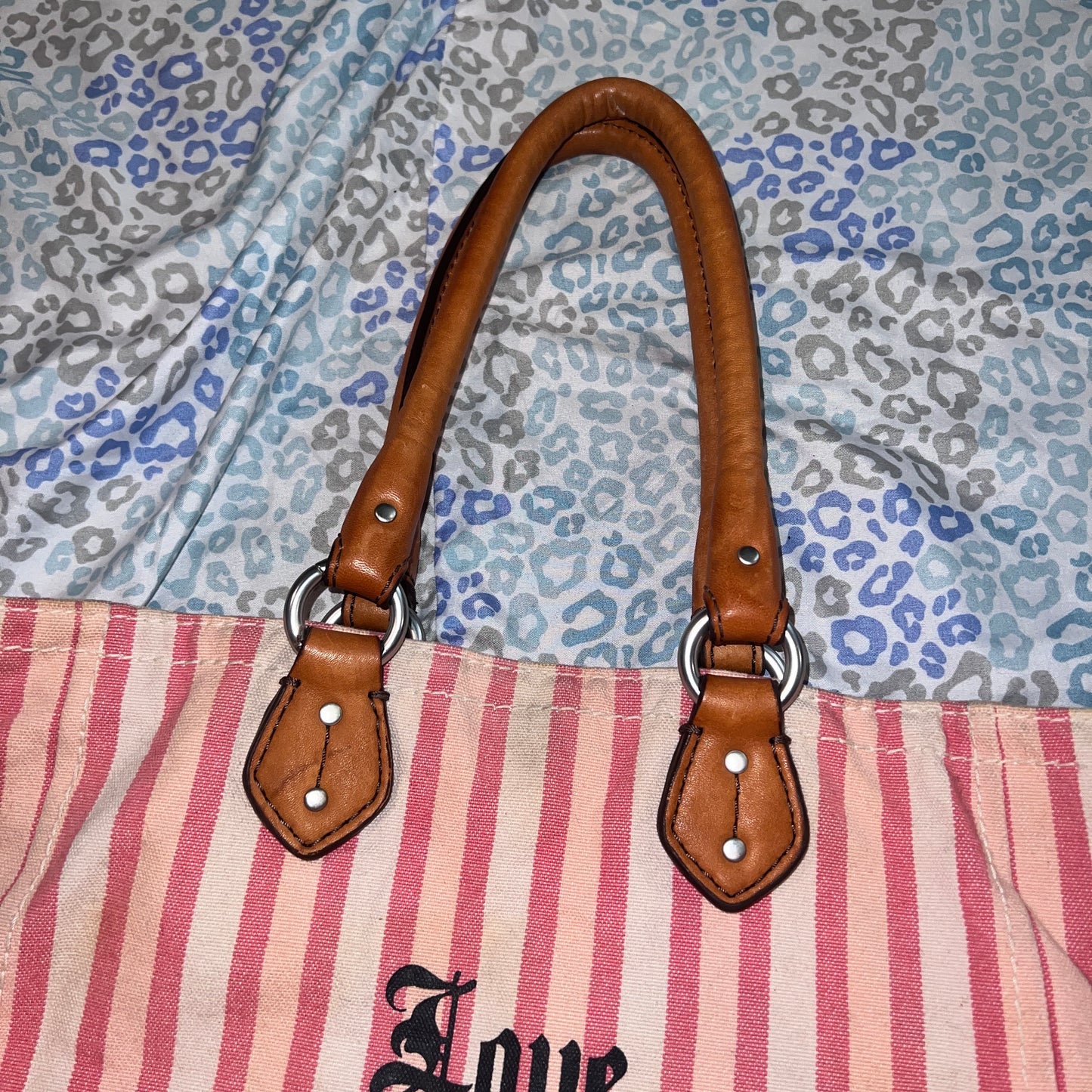 Vintage Pink Juicy Couture Purse Tote Bag Handbag Striped Butterfly Y2K