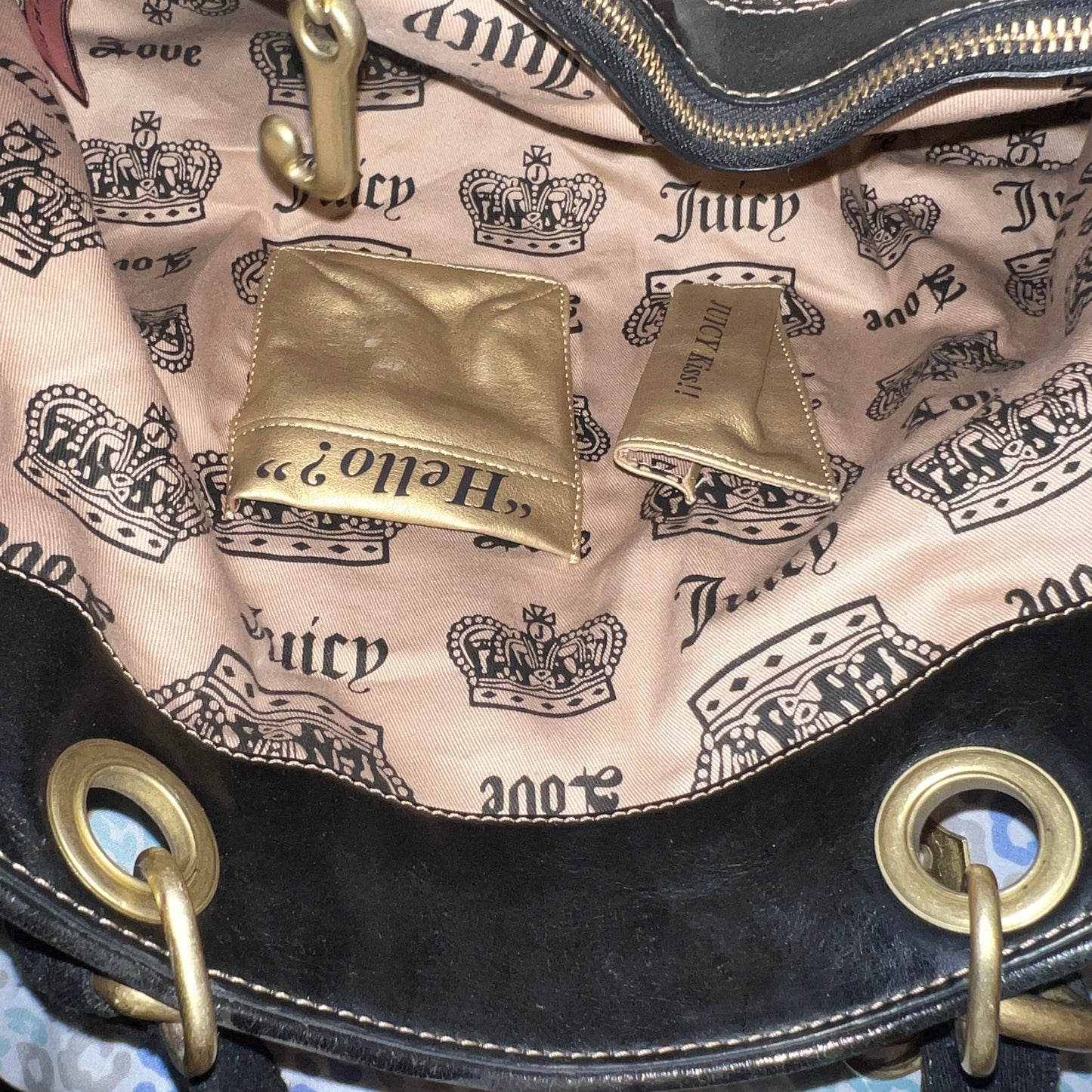 Vintage XL Black Juicy Couture Satchel Tote Purse Terry Cloth Y2K Travel Bag