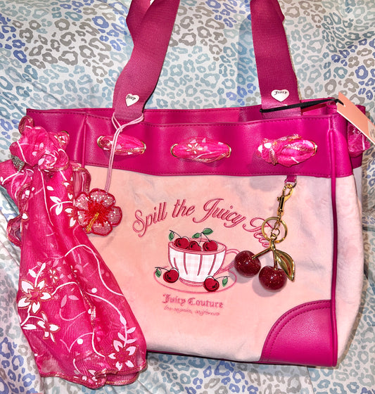 New Pink Juicy Couture Purse Daydreamer Tote Bag Handbag Spill the Juicy Tea