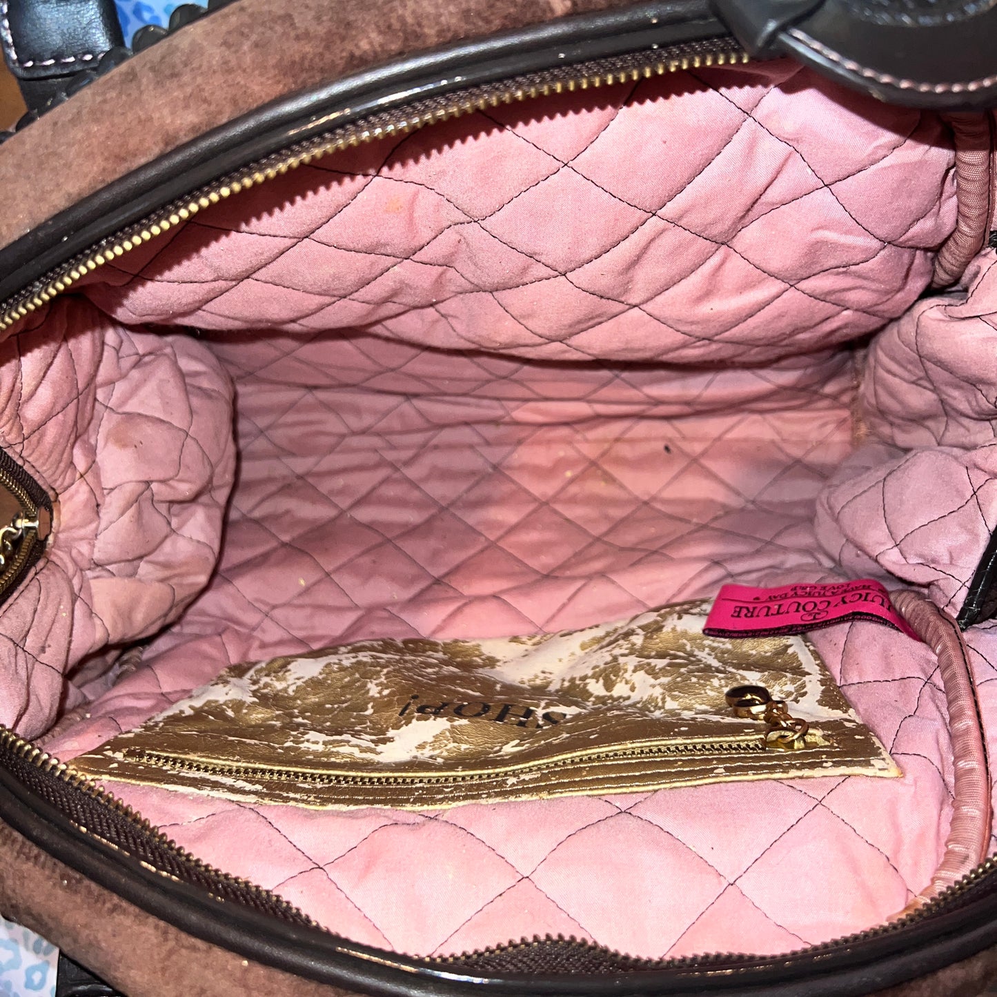 Vintage Dark Brown Juicy Couture Bowler Bag Travel Purse XL Size Velour Duffel