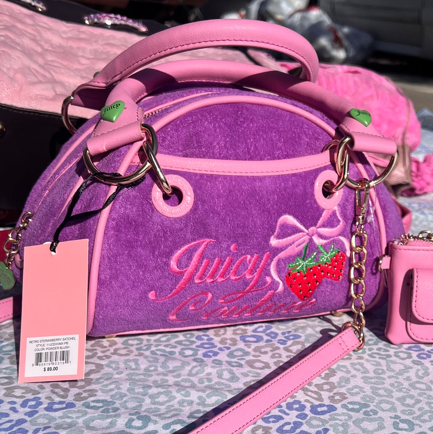 New Pink Purple Juicy Couture Purse Strawberry Satchel Bag Custom Dyed Handbag