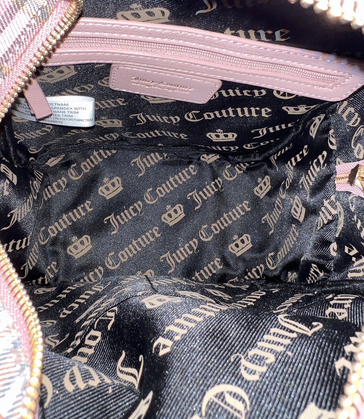 New Pink Plaid Juicy Couture Backpack Purse Bag Dog Charm Patch Work