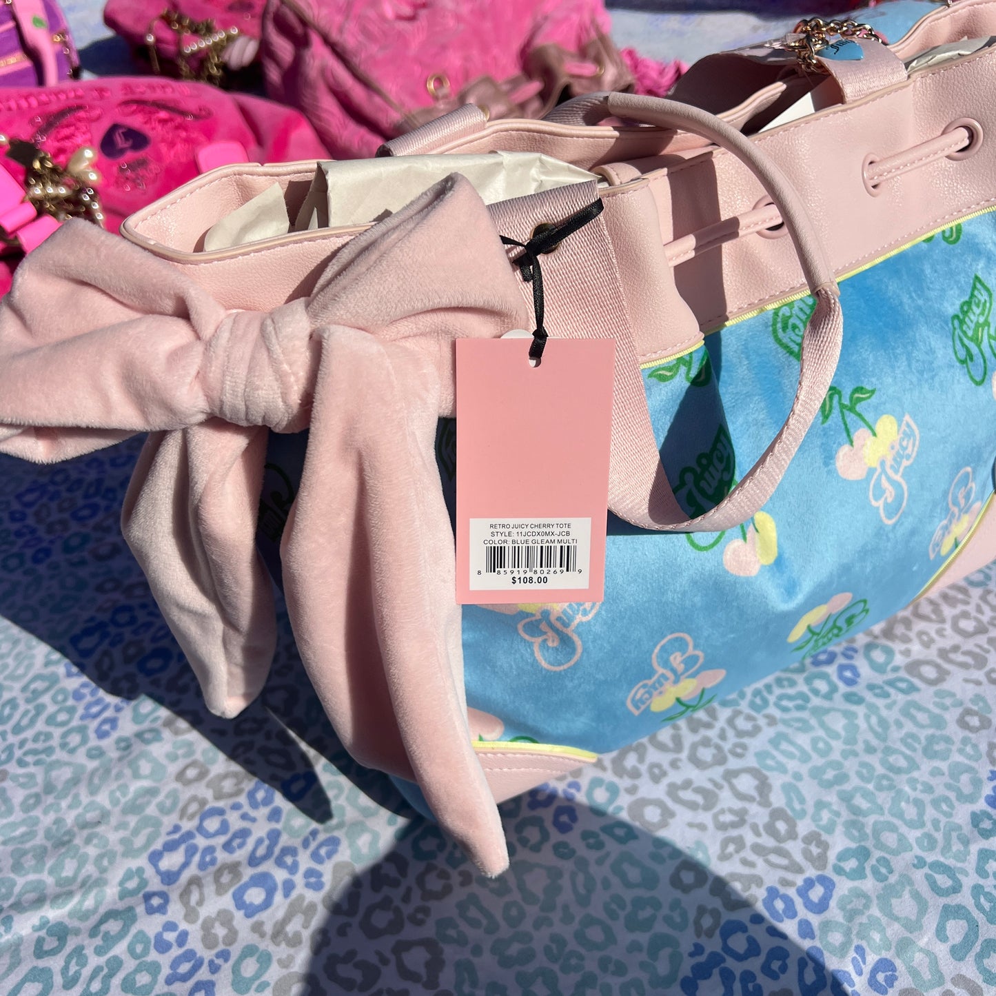 New Blue Juicy Couture Purse Cherry Daydreamer Tote Bag Vintage Style Handbag