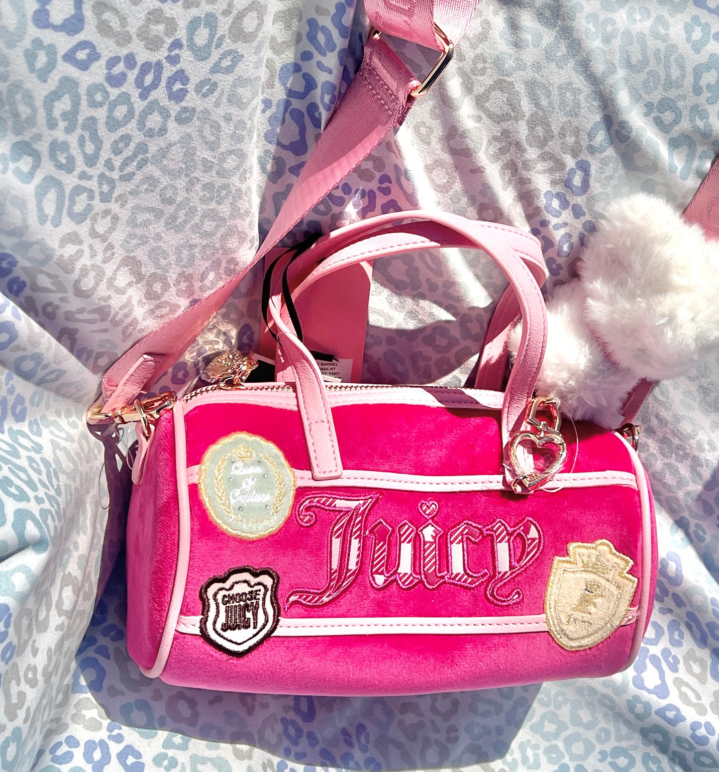 New Pink Choose Juicy Couture Purse Study In Style Barrel Bag Patch Work Velour