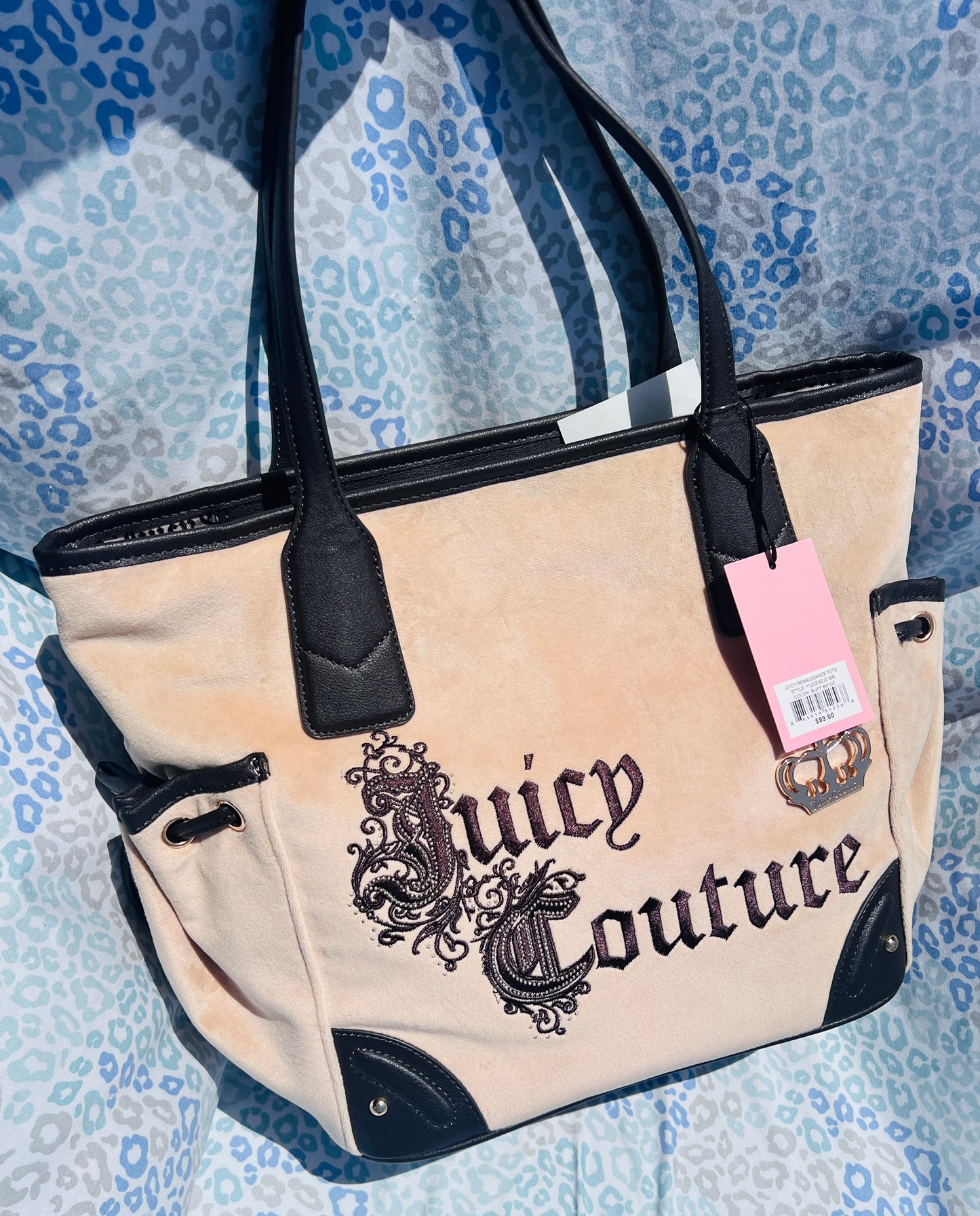 New Brown Beige Juicy Couture Purse Renaissance Tote Bag Velour Vintage Style