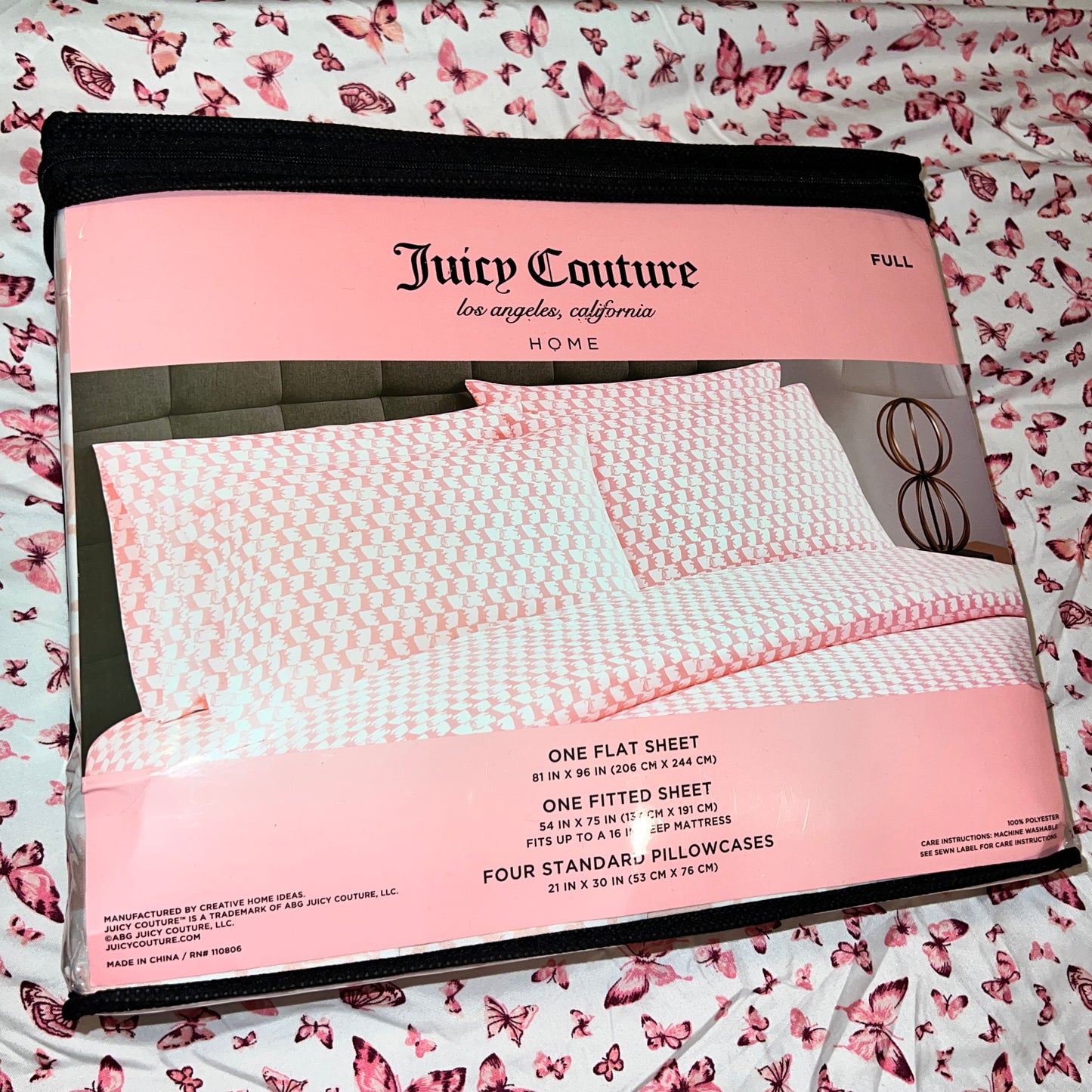 New Pink White Juicy Couture Full Sheet Bedding Duvet 6 Piece Set Scottie Dog