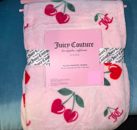 New Pink Juicy Couture Throw Blanket 50” x 60” Plush Bedding Cherry