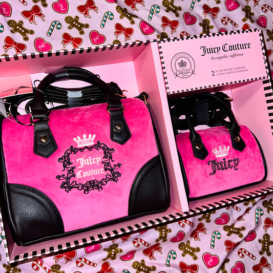 New Pink Juicy Couture Purse Set of 2 Mommy & Me Satchel Crossbody Bags Velour